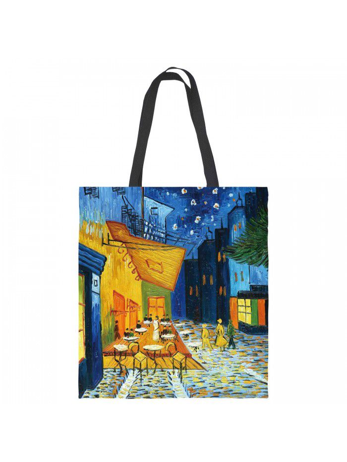 new van Gogh starry sky oil painting tote bag lady canvas bag beach bag cross border wholesale