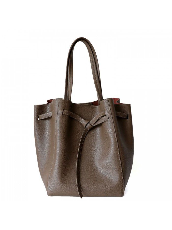  new leather large capacity commuter Tote Bag Leather shopping bag portable one shoulder women's Bag Drawstring wing bag