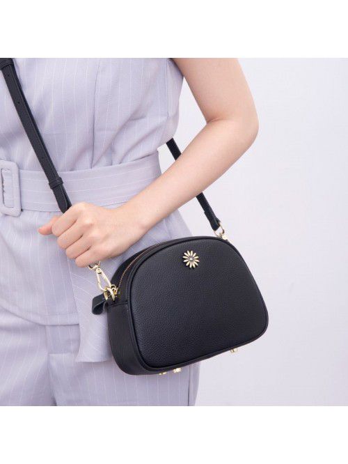 Leather messenger bag women's small round bag 2021...