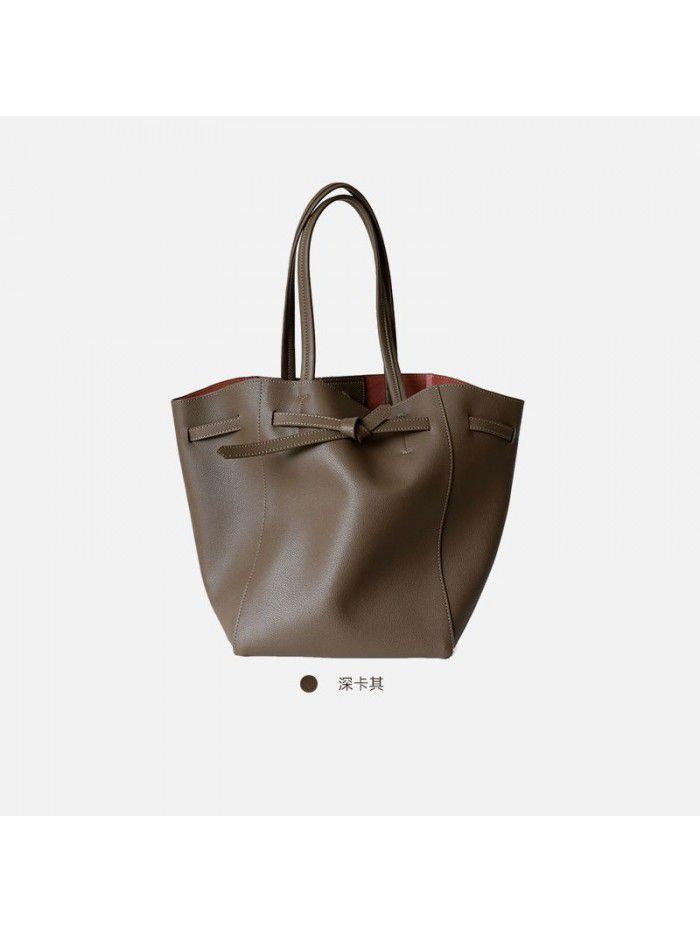  new leather large capacity commuter Tote Bag Leather shopping bag portable one shoulder women's Bag Drawstring wing bag