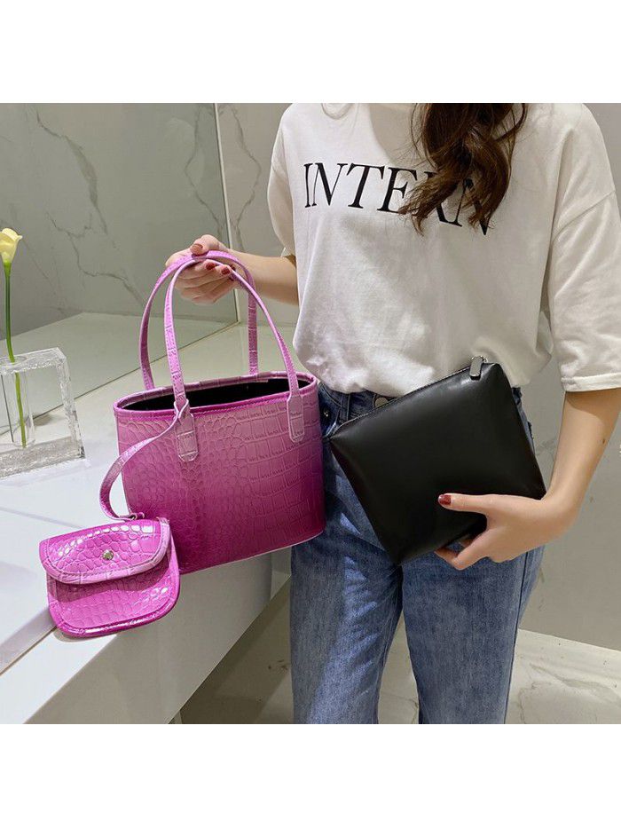 Bag custom processing 2021 spring vegetable basket handbag stone grain Tote women's leisure gradient mother bag