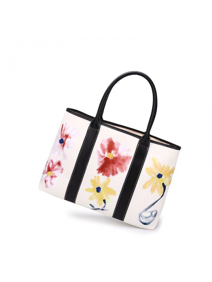 Cross border large bag European and American women's large capacity Epiphyllum portable Tote Bag Fashion Oxford cloth printed shopping bag women's bag