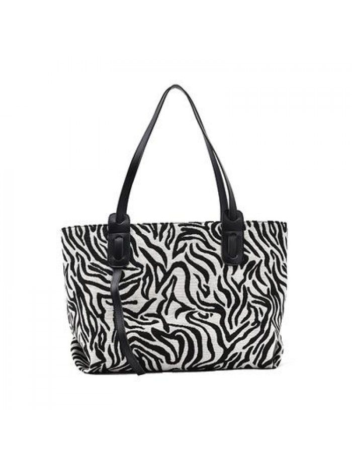 New style women's bag fashion zebra single shoulder bag large capacity canvas women's bag versatile Tote women's bag