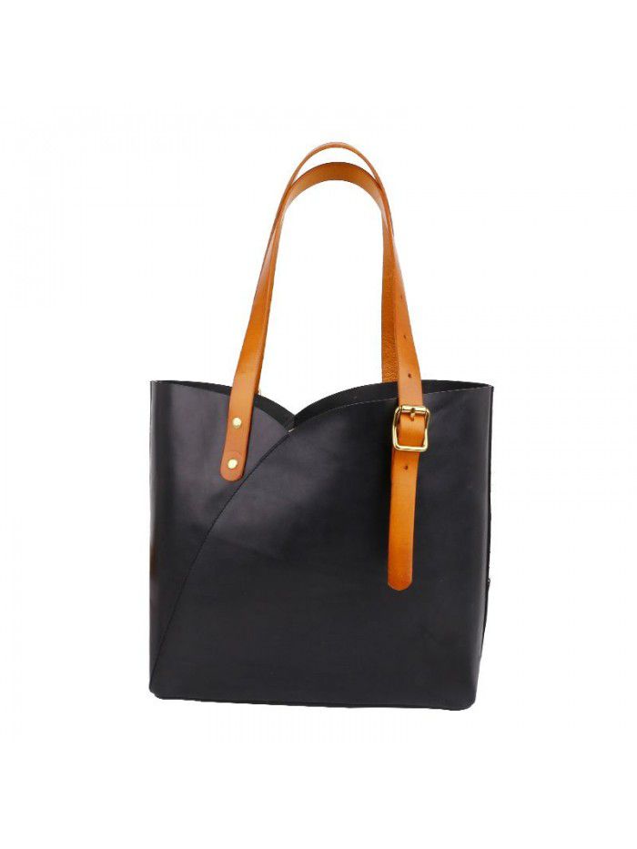 New fashion women's bag simple retro one shoulder bag large capacity vegetable tanned leather portable fashion One Shoulder Tote Bag