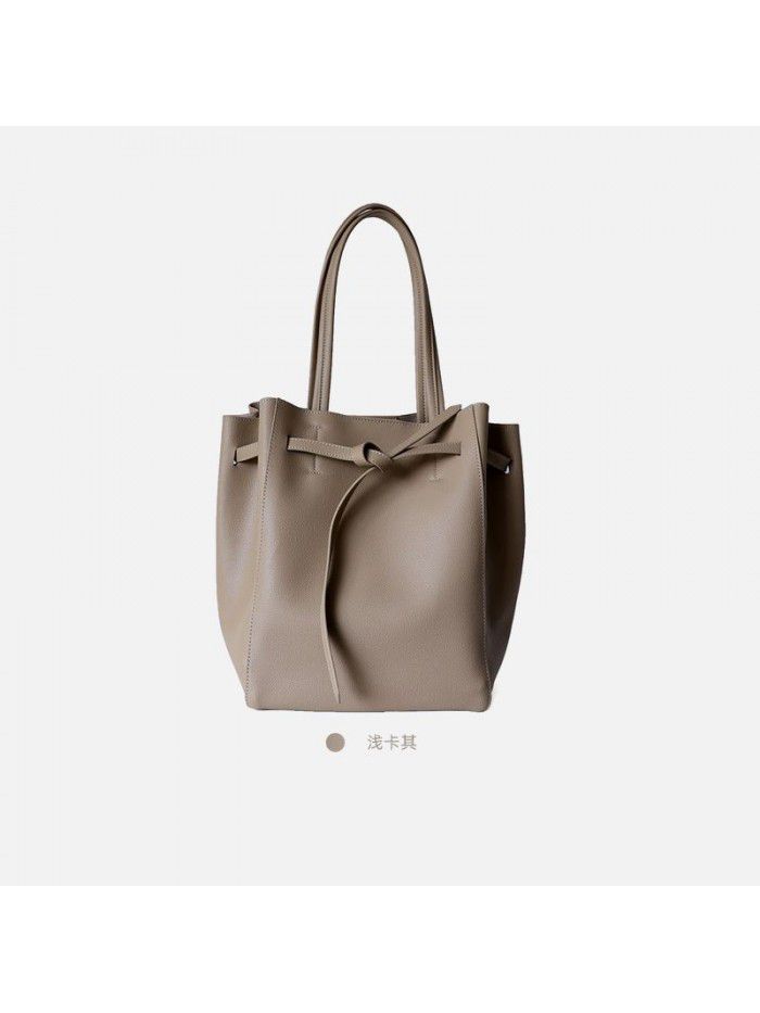  new leather large capacity commuter Tote Bag Leather shopping bag portable one shoulder women's Bag Drawstring wing bag