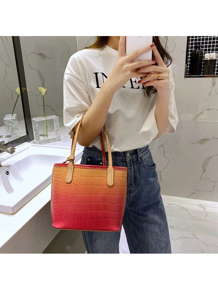 Bag custom processing 2021 spring vegetable basket handbag stone grain Tote women's leisure gradient mother bag