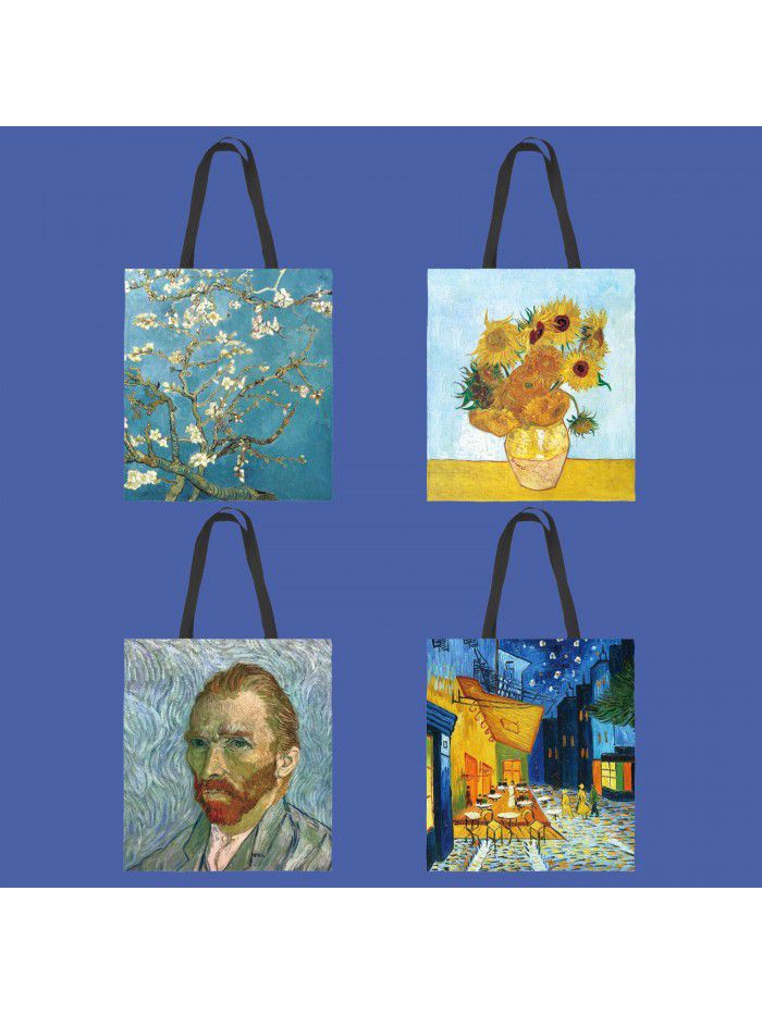 new van Gogh starry sky oil painting tote bag lady canvas bag beach bag cross border wholesale