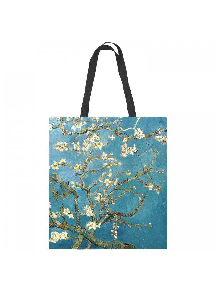 new van Gogh starry sky oil painting tote bag lady canvas bag beach bag cross border wholesale