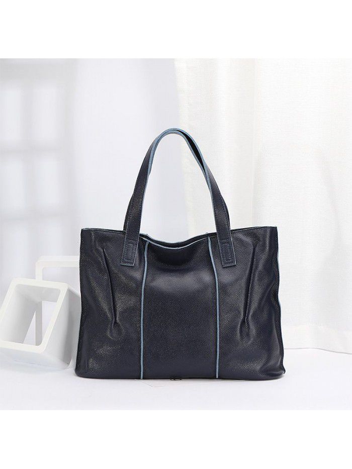 Bag female litchi soft leather tote bag simple and versatile large capacity commuting one shoulder portable leather foreign trade women's bag