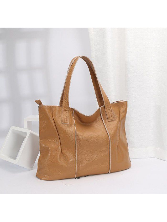 Bag female litchi soft leather tote bag simple and versatile large capacity commuting one shoulder portable leather foreign trade women's bag