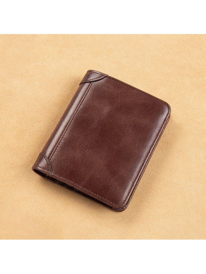 Men's Leather Wallet ultra thin anti theft brush vertical 2020 new card bag men's Leather Wallet