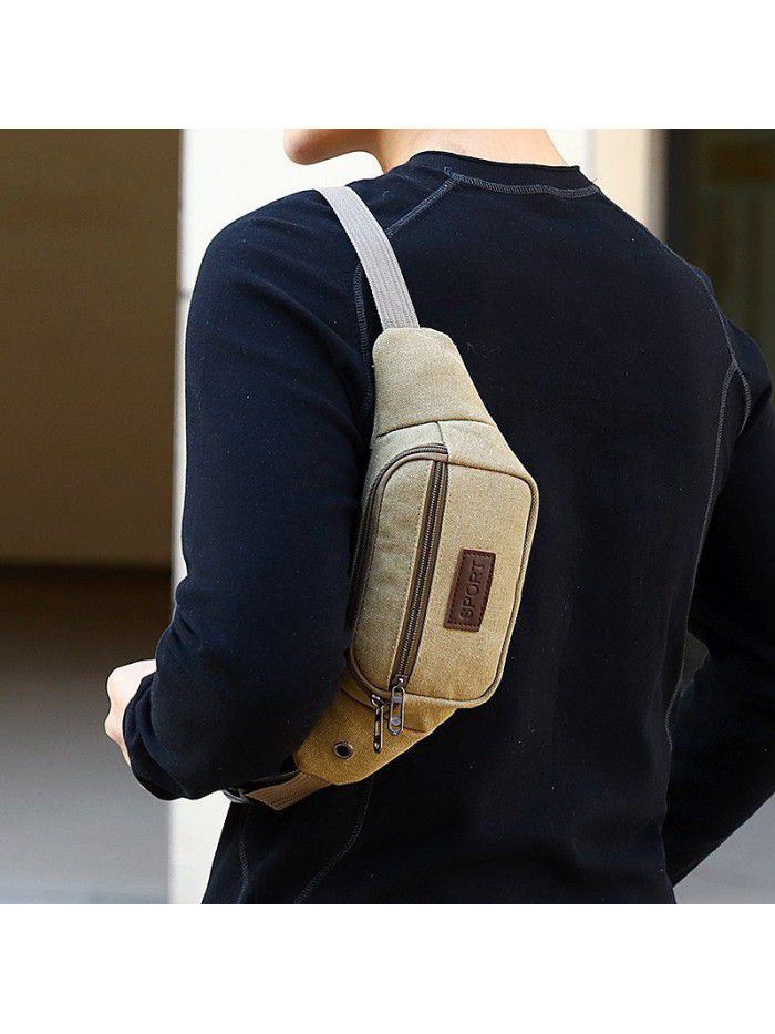 New canvas chest bag men's large capacity multi-layer business waist bag leisure wear-resistant multi-function running messenger bag Korean version