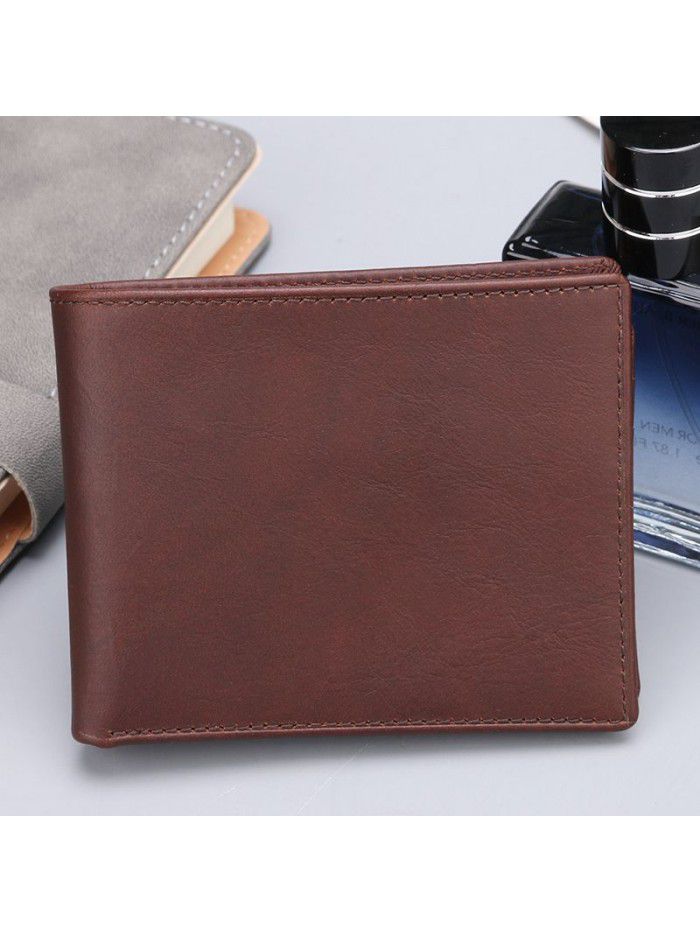 Cross border supply of leather wallet men's wallet short Retro Leather Wallet customized logo