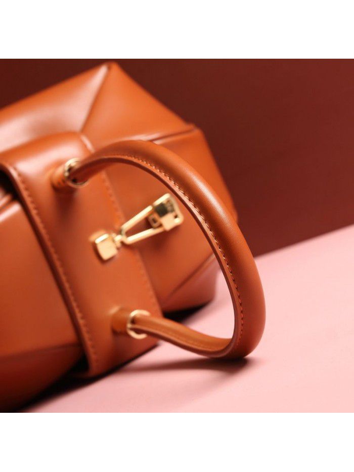  leather bag women's niche Design Handbag European and American fashion retro wonton dumplings wonton women's Bag Satchel