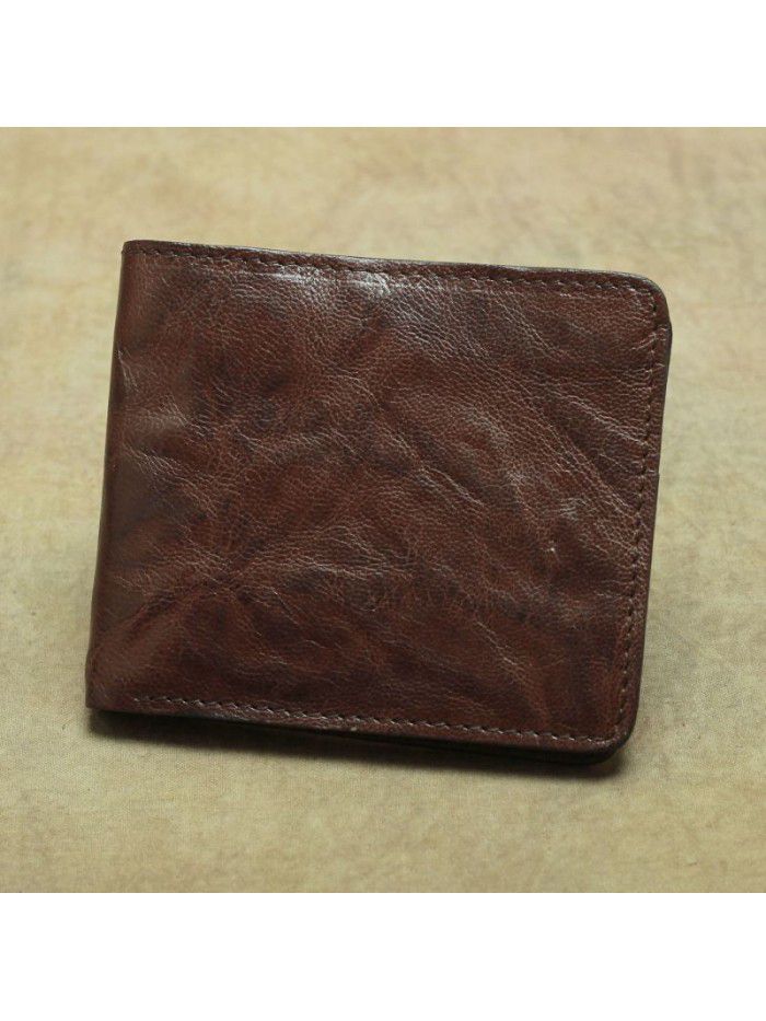 Hand made leather wallet simple Retro Old Leather Wallet vegetable tanned sheepskin men's and women's wallet