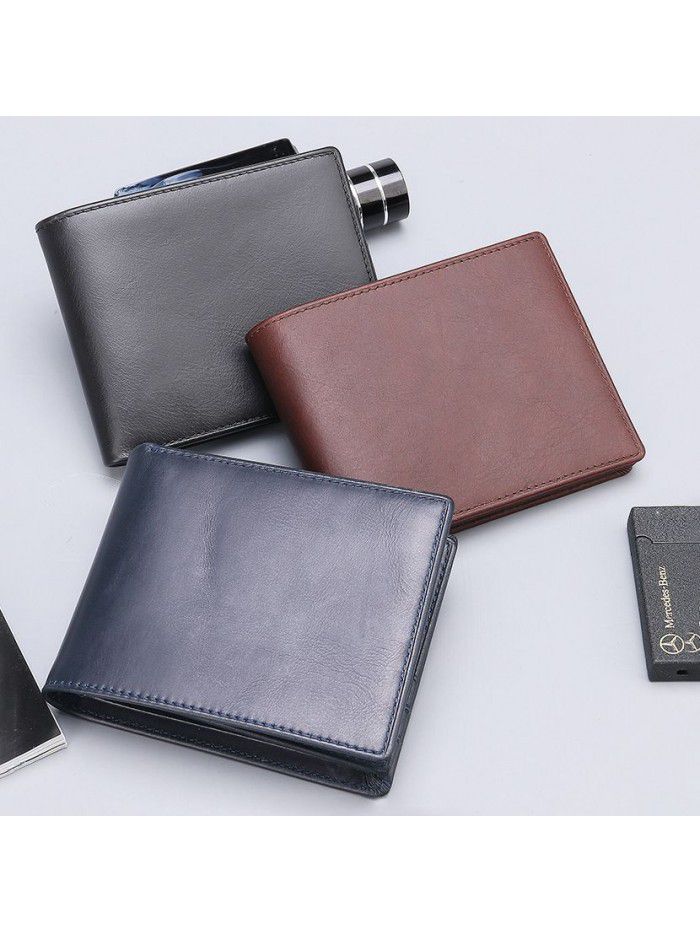 Cross border supply of leather wallet men's wallet short Retro Leather Wallet customized logo