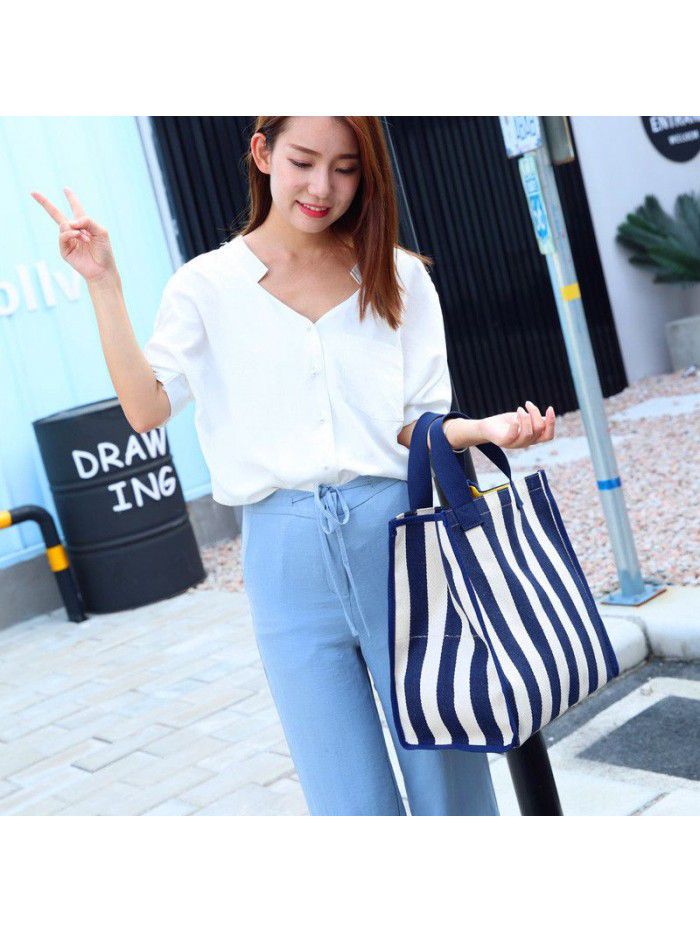 Korean literature and art small fresh stripe Shopping Bag Canvas hand bag shopping bag computer bag