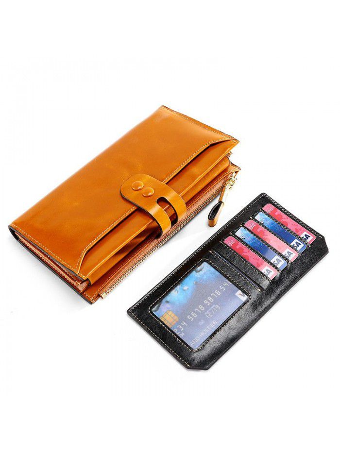 Amazon international station hot wallet women's leather long European and American handbag large capacity oil wax Wallet