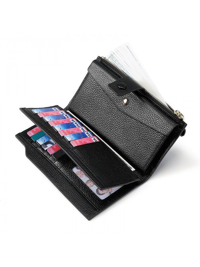 Head leather 2020 new RFID women's handbag Long Wallet multi function litchi leather mobile phone bag