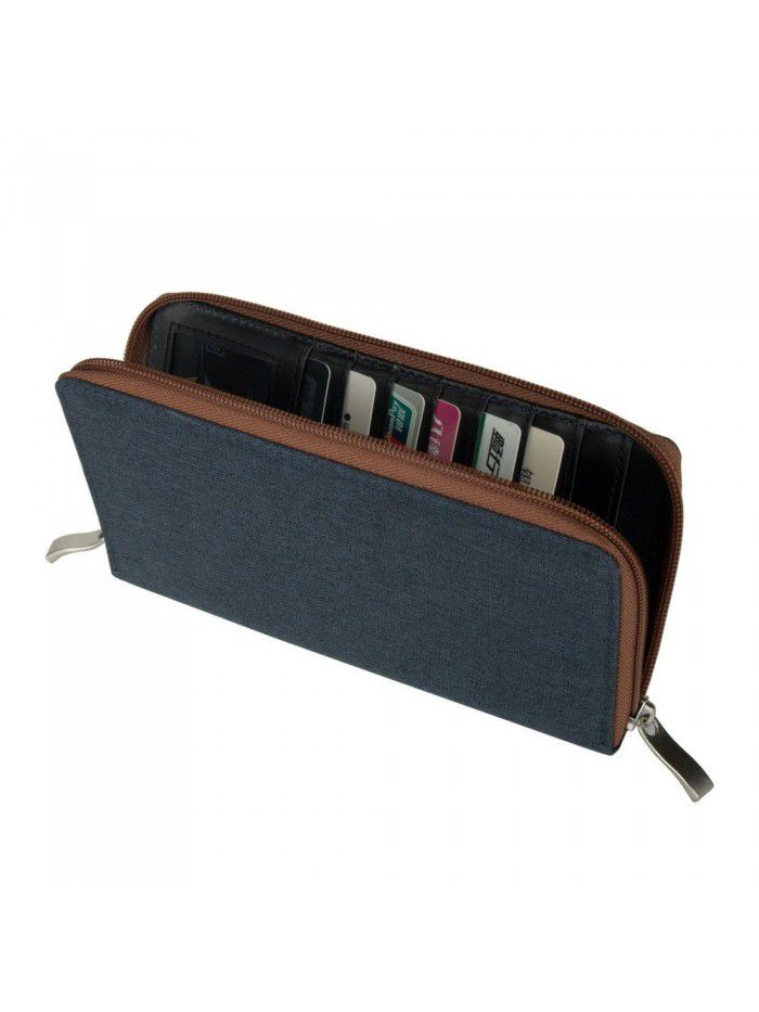 Custom simple men's wallet solid color canvas hand bag Medium Long Wallet multi card card bag zero wallet