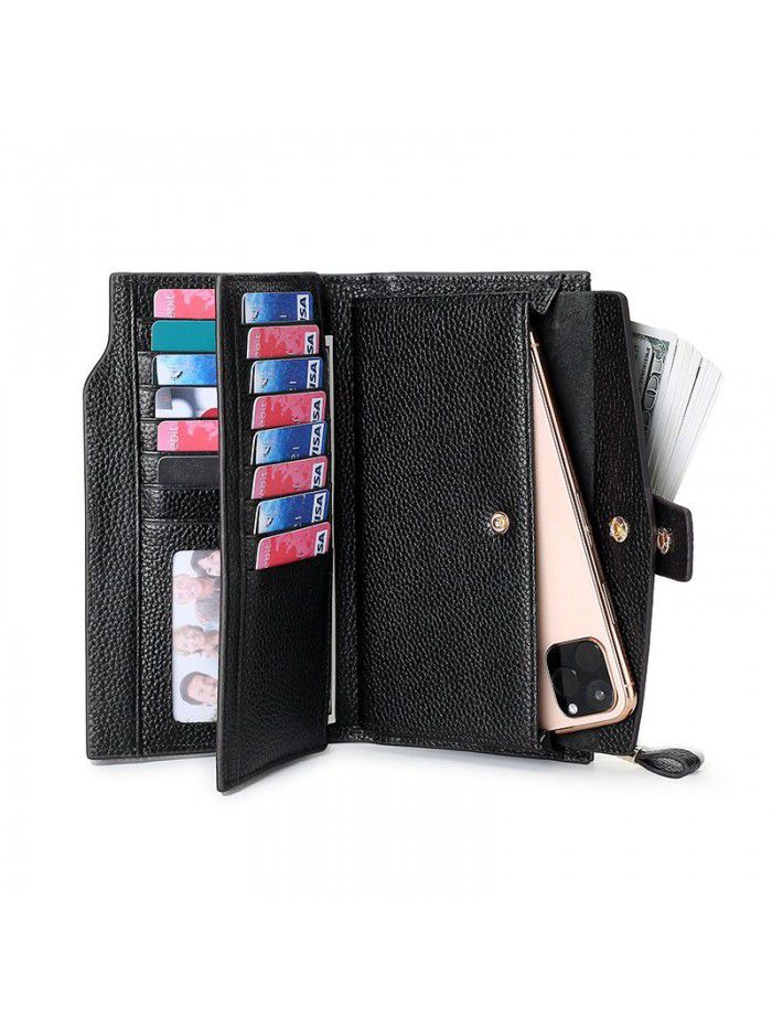 Head leather 2020 new RFID women's handbag Long Wallet multi function litchi leather mobile phone bag