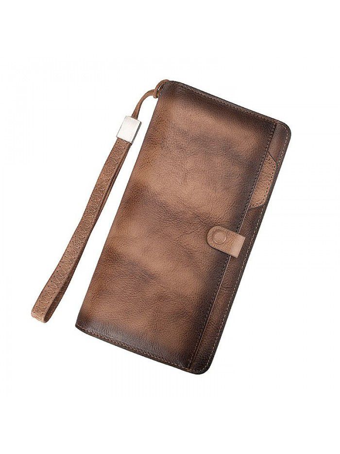 European and American new fashion men's wallet long leather multi-function wallet Retro Leather Hand Bag Large Capacity men's bag