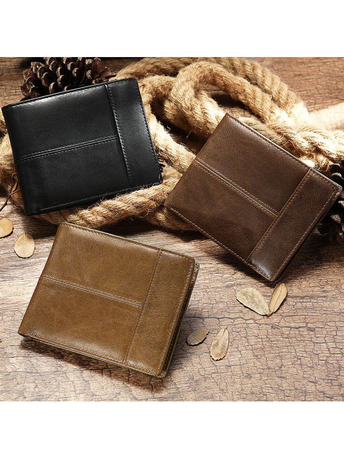 Amazon men's Retro Leather Wallet thin leather business anti theft card swipe RFID wallet men's 8064