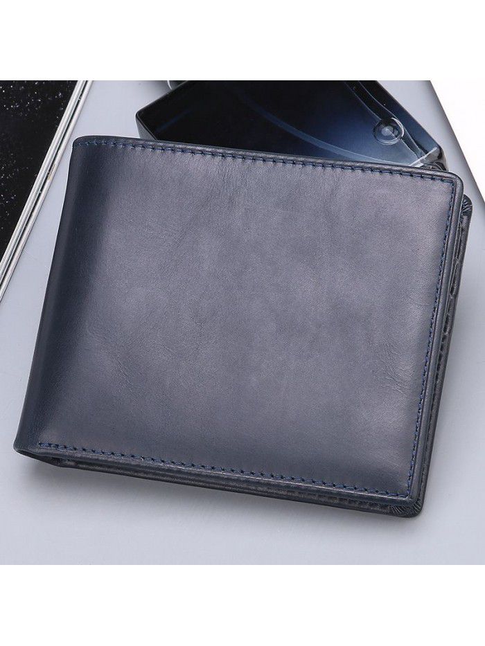 Cross border supply of leather wallet men's wallet short Retro Leather Wallet customized logo