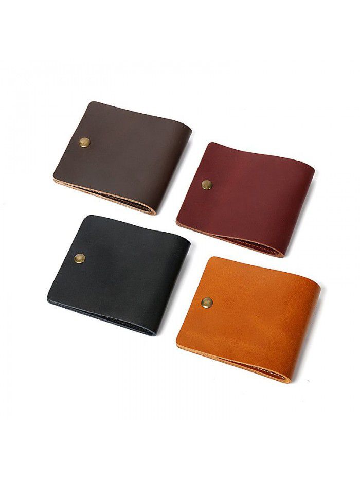 Men's and women's simple wallet, buckle, manual leather wallet, retro style, horizontal style, cattle leather wallet wholesale 