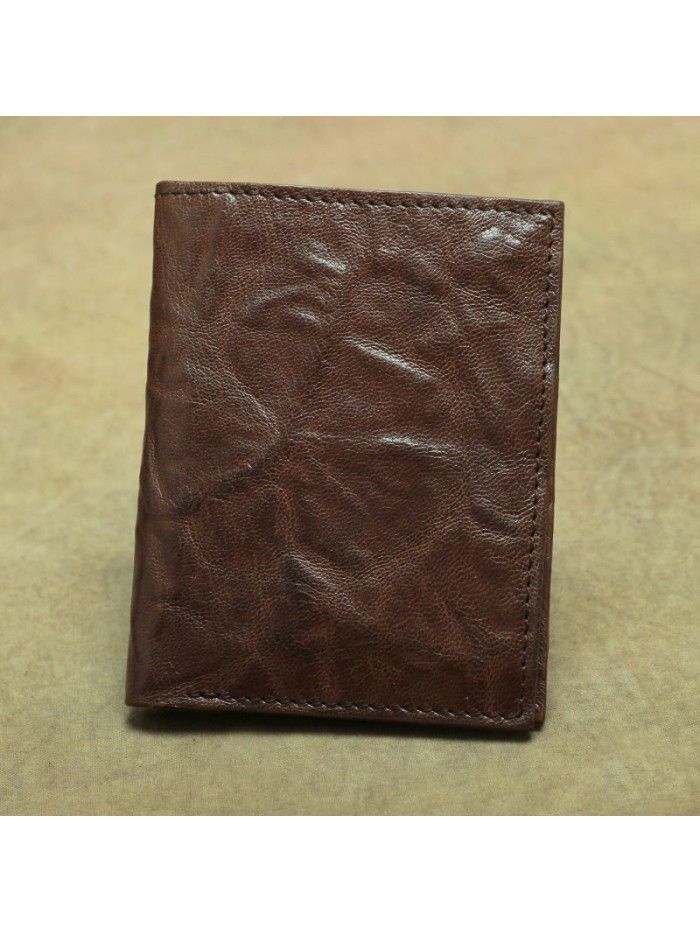 Hand made leather wallet simple Retro Old Leather Wallet vegetable tanned sheepskin men's and women's wallet