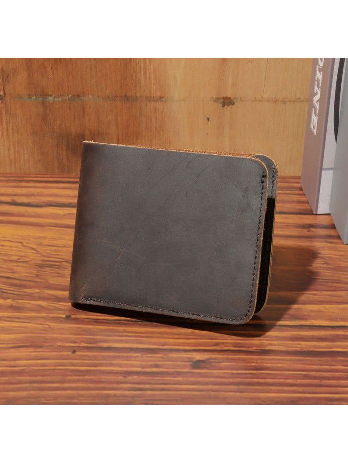 Foreign trade source crazy horse skin men's wallet leather horizontal short head leather wallet retro leisure wallet wholesale