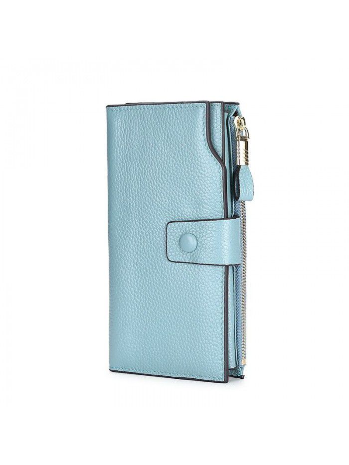 Head leather 2020 new RFID women's handbag Long Wallet multi function litchi leather mobile phone bag