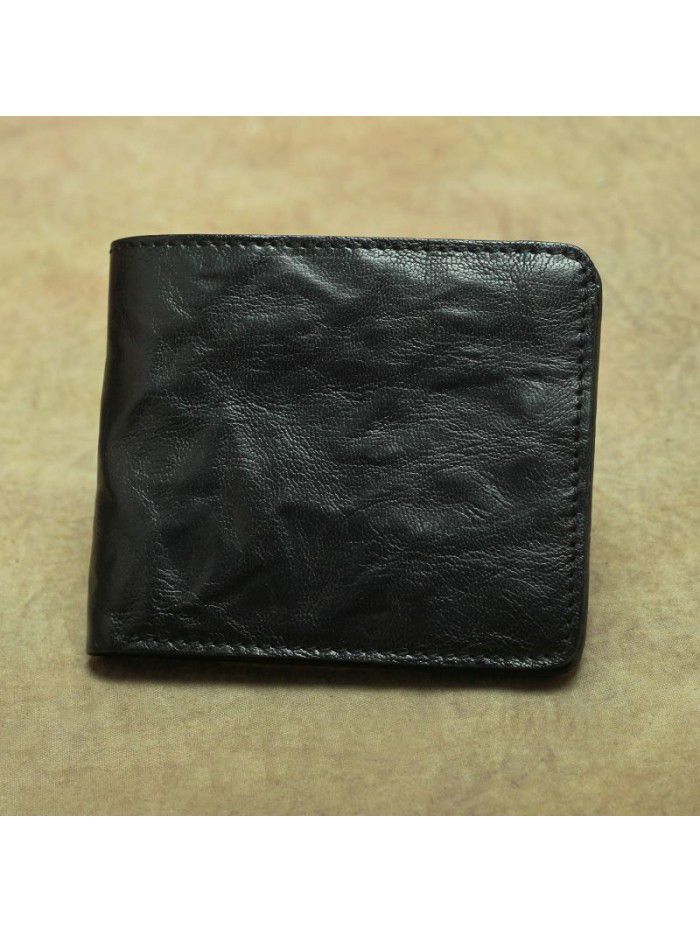 Hand made leather wallet simple Retro Old Leather Wallet vegetable tanned sheepskin men's and women's wallet