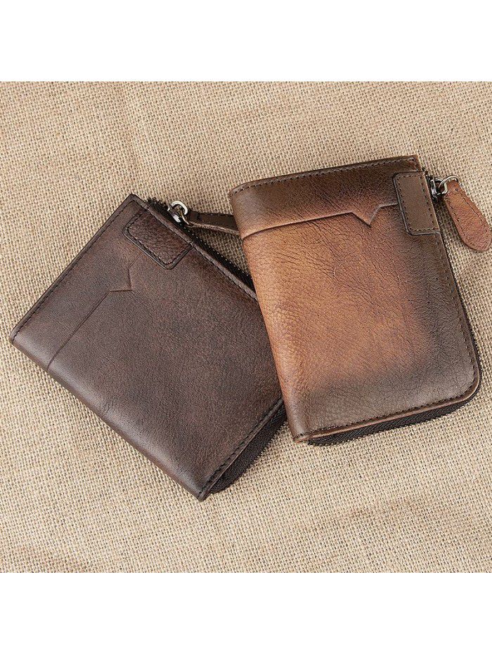 Men's wallet European and American new leather fashion personality short wallet retro soft leather short vertical wallet cross border