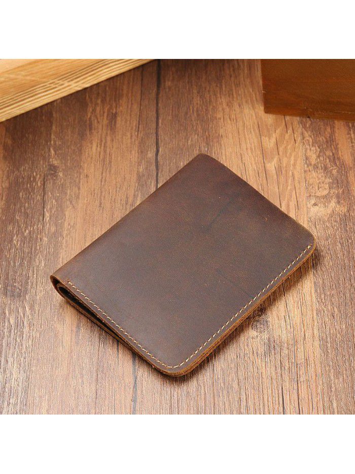 Foreign trade source crazy horse skin men's wallet leather horizontal short head leather wallet retro leisure wallet wholesale