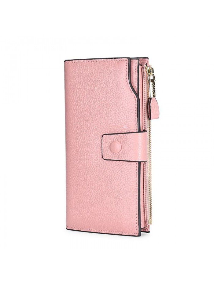 Head leather 2020 new RFID women's handbag Long Wallet multi function litchi leather mobile phone bag