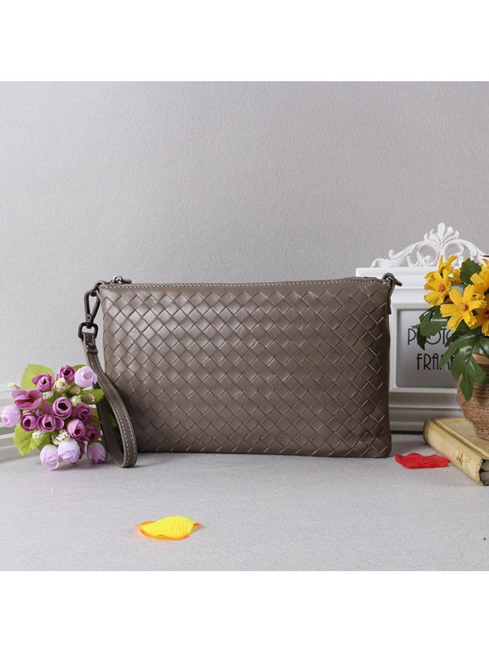  new women's woven bag Korean real leather bag Single Shoulder Messenger women's bag sheepskin gradient woven hand bag