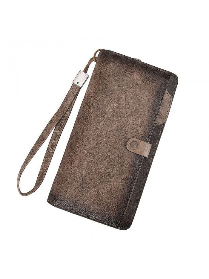 European and American new fashion men's wallet long leather multi-function wallet Retro Leather Hand Bag Large Capacity men's bag