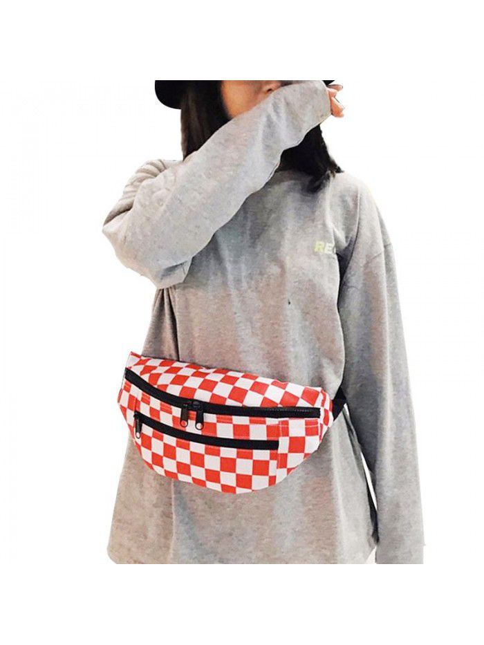 Fashion checkerboard waist bag in Harajuku Street racket men's and women's single shoulder oblique cross bag functional sports outdoor chest bag