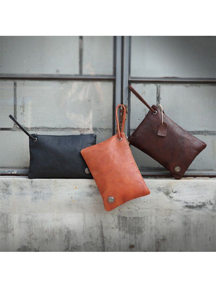  new original hand-made vegetable tanning leather men's bag Japanese style retro leather hand grip bag head layer leather hand bag