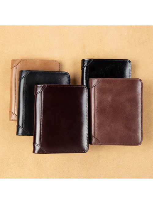 Men's Leather Wallet ultra thin anti theft brush v...