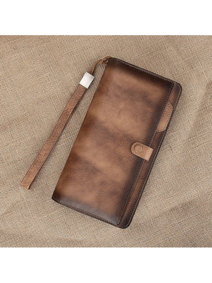 European and American new fashion men's wallet long leather multi-function wallet Retro Leather Hand Bag Large Capacity men's bag