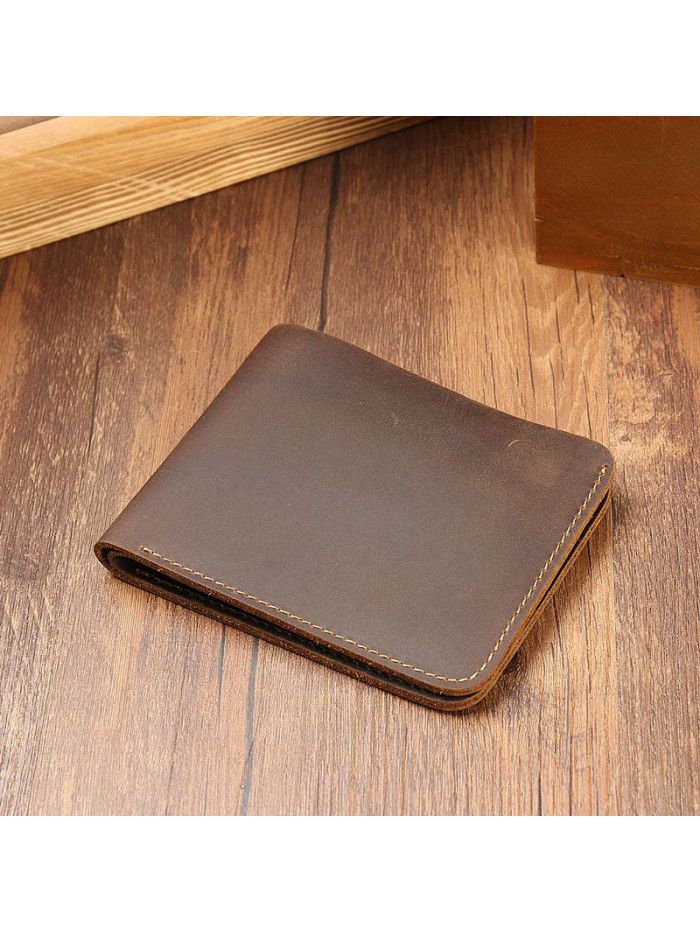 Foreign trade source crazy horse skin men's wallet leather horizontal short head leather wallet retro leisure wallet wholesale