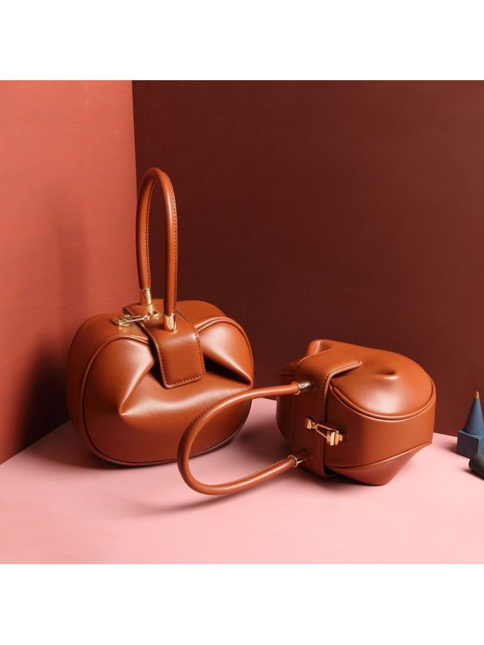  leather bag women's niche Design Handbag European and American fashion retro wonton dumplings wonton women's Bag Satchel