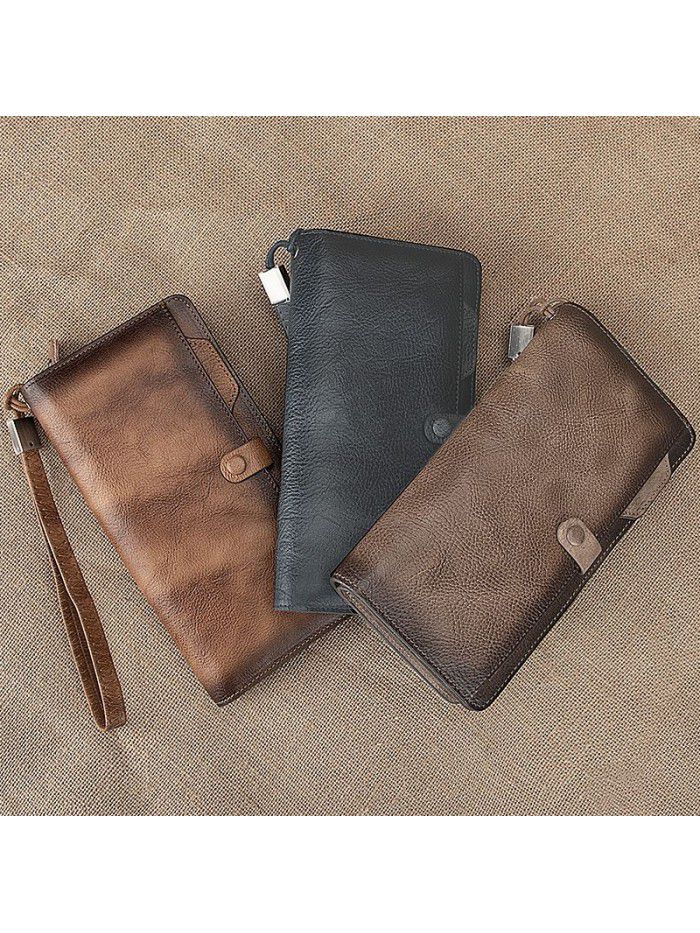 European and American new fashion men's wallet long leather multi-function wallet Retro Leather Hand Bag Large Capacity men's bag