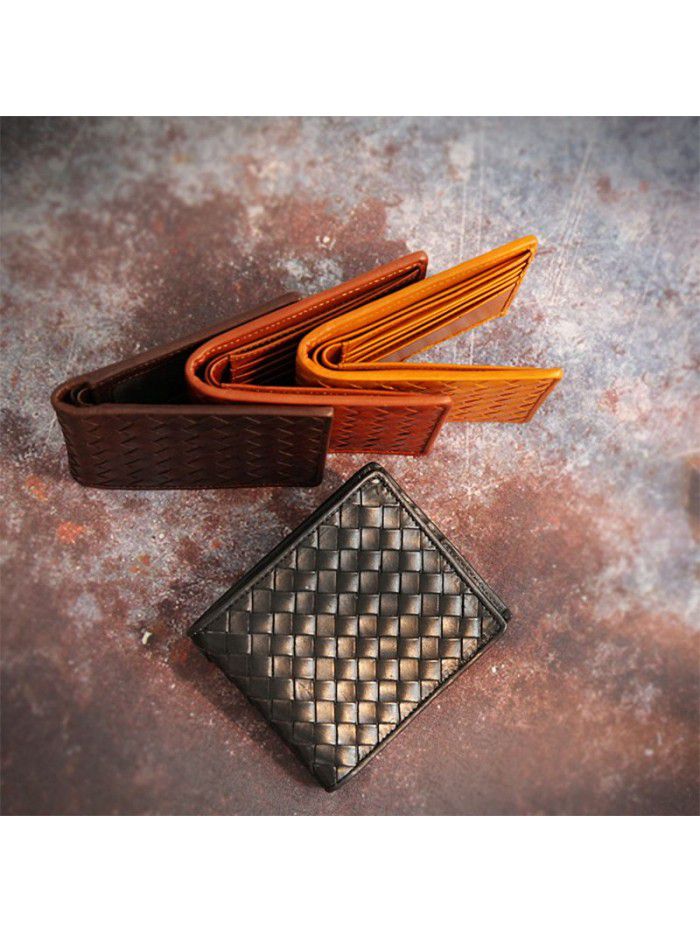 Japanese style leather hand woven vegetable tanned leather head leather leisure short wallet men's and women's card bag Vintage