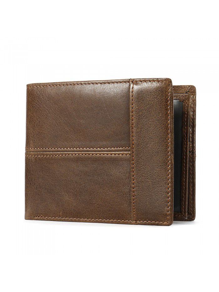 Amazon men's Retro Leather Wallet thin leather business anti theft card swipe RFID wallet men's 8064