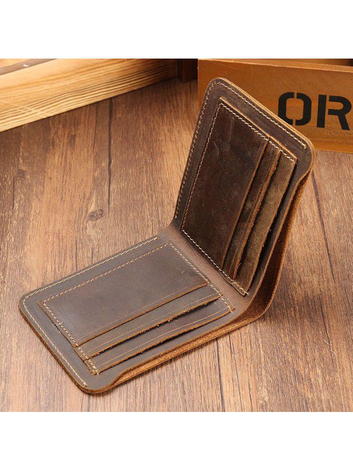 Foreign trade source crazy horse skin men's wallet leather horizontal short head leather wallet retro leisure wallet wholesale