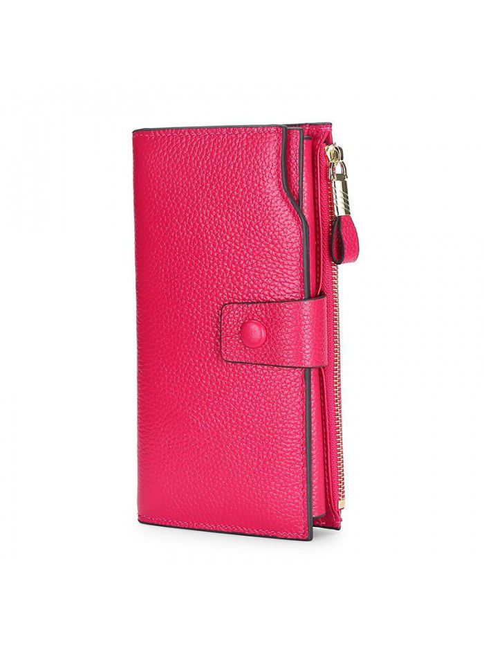 Head leather 2020 new RFID women's handbag Long Wallet multi function litchi leather mobile phone bag