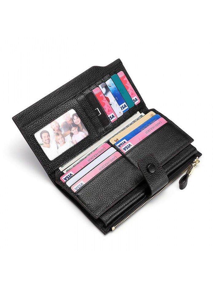 Head leather 2020 new RFID women's handbag Long Wallet multi function litchi leather mobile phone bag